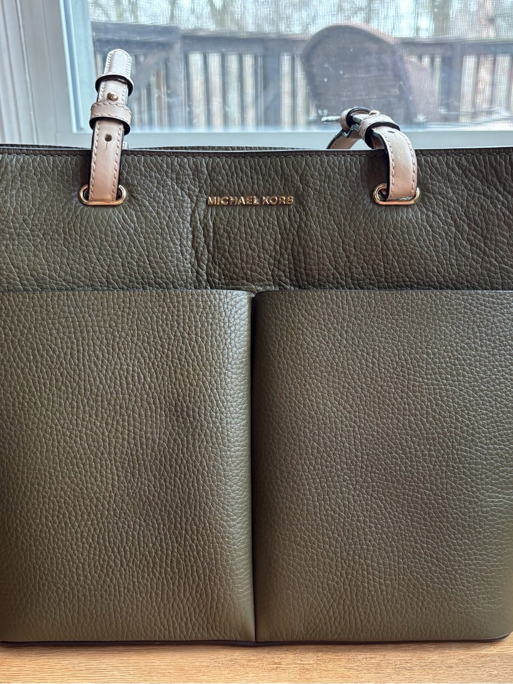 Michael Kors Olive Green Bedford Leather Tote with Handles